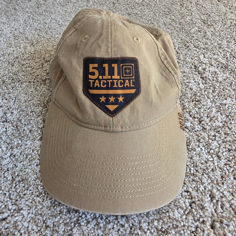 5.11 Tactical Hat Mens OSFM Tan Cotton Canvas Logo Shield Baseball Cap Adult